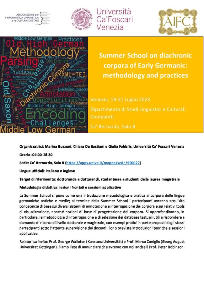 Locandina Summer School on diachronic corpora of Early Germanic